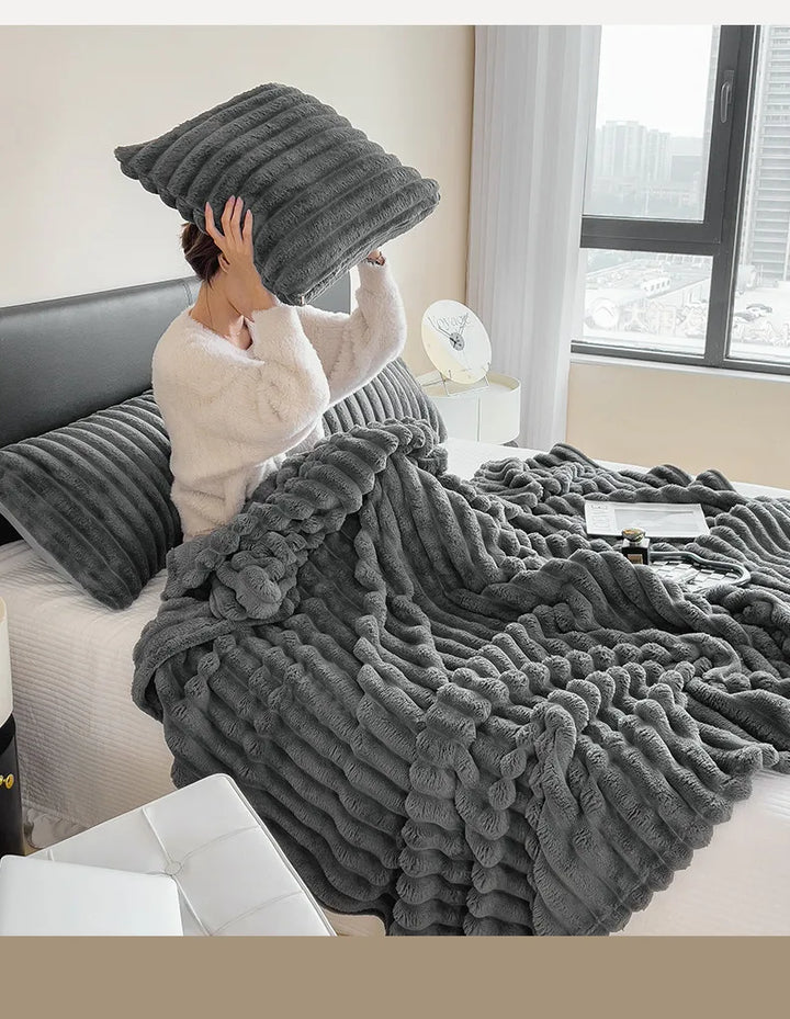 Cozy Ribbed Knit Throw Blanket