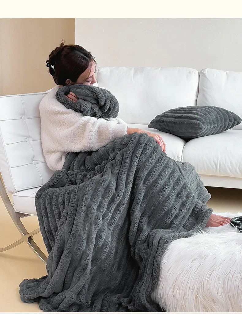 Cozy Ribbed Knit Throw Blanket