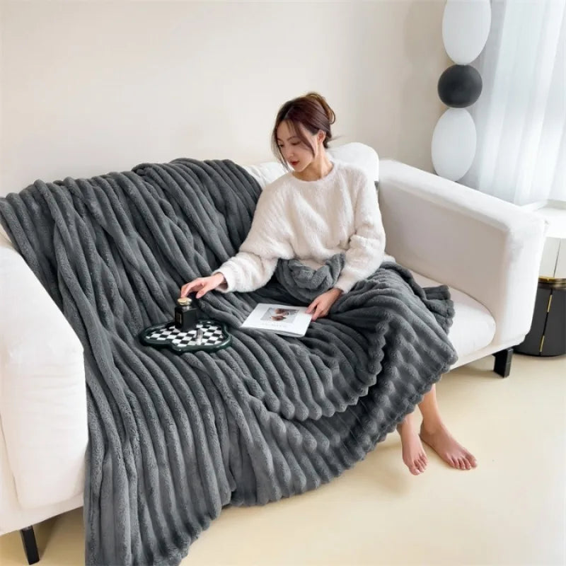 Cozy Ribbed Knit Throw Blanket