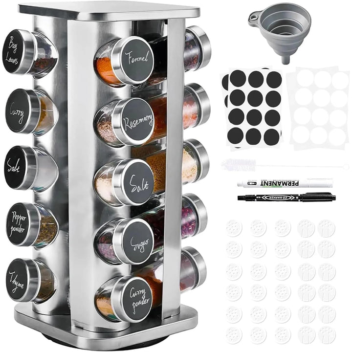 360° Rotating Spice Rack with 20 Glass Jars