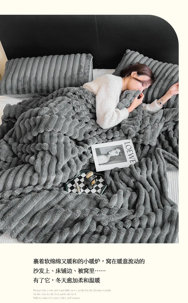Cozy Ribbed Knit Throw Blanket