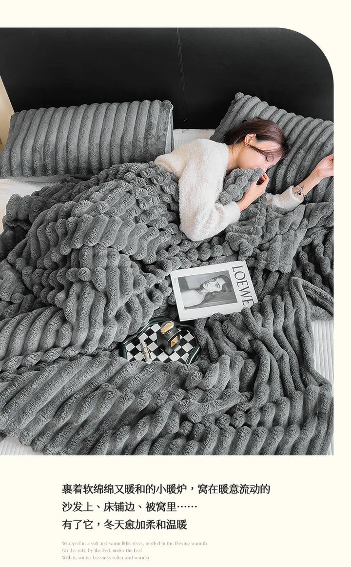 Cozy Ribbed Knit Throw Blanket