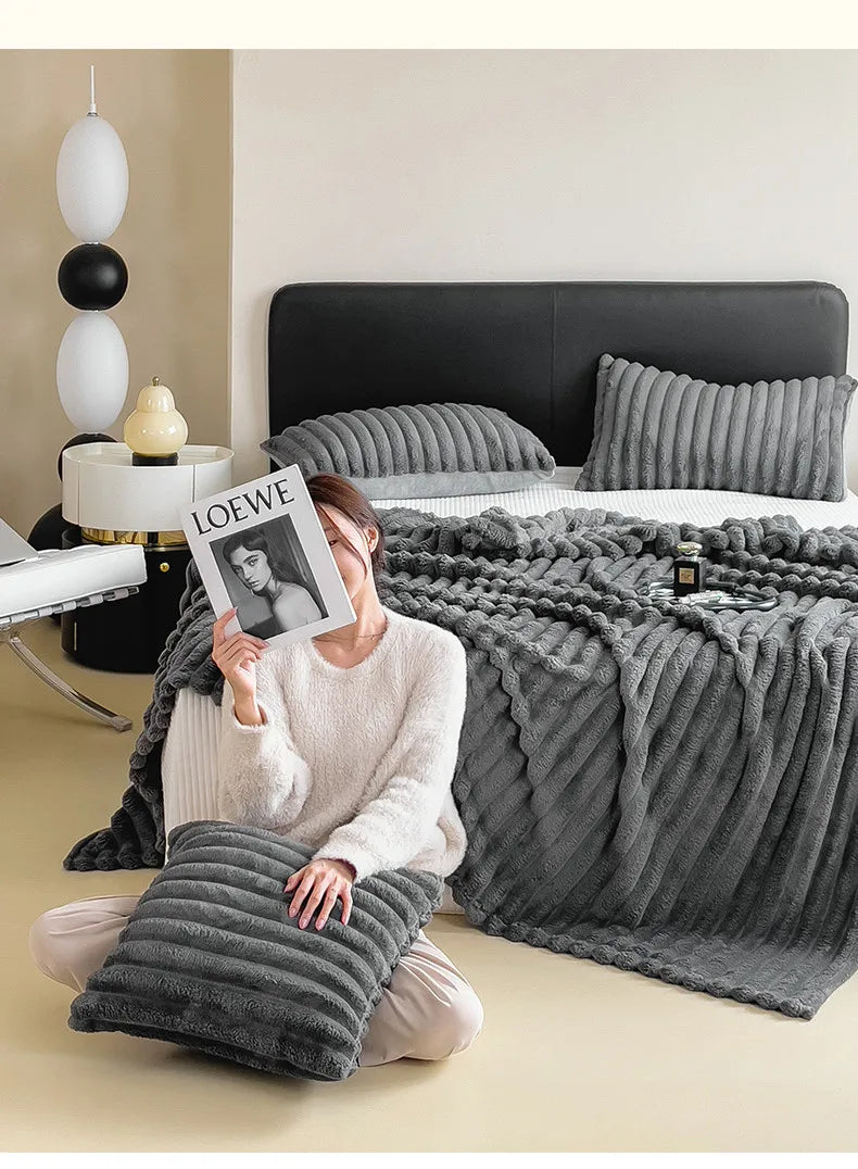 Cozy Ribbed Knit Throw Blanket