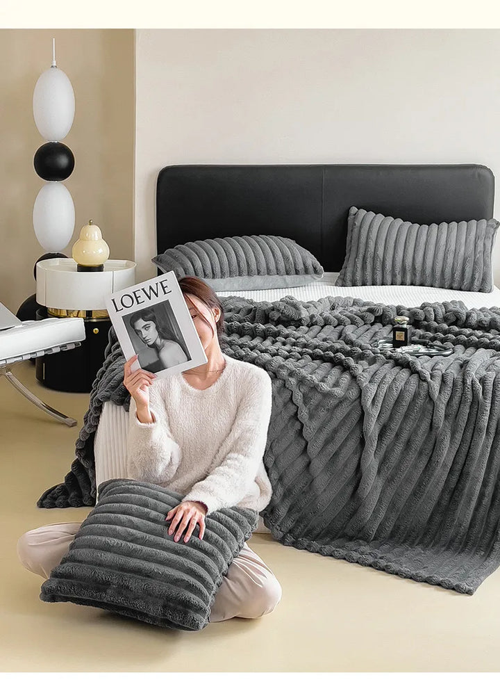 Cozy Ribbed Knit Throw Blanket