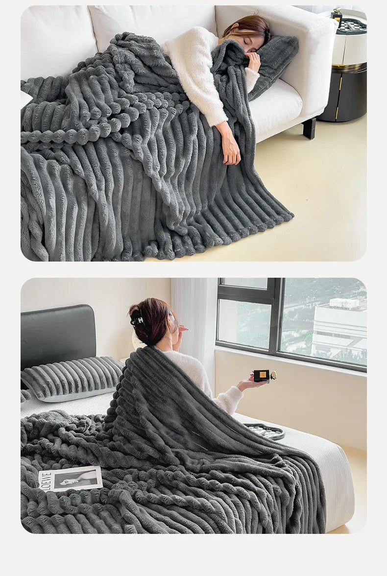 Cozy Ribbed Knit Throw Blanket