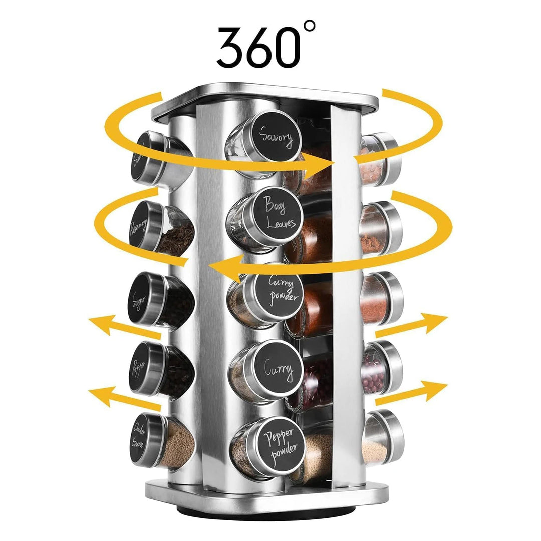 360° Rotating Spice Rack with 20 Glass Jars