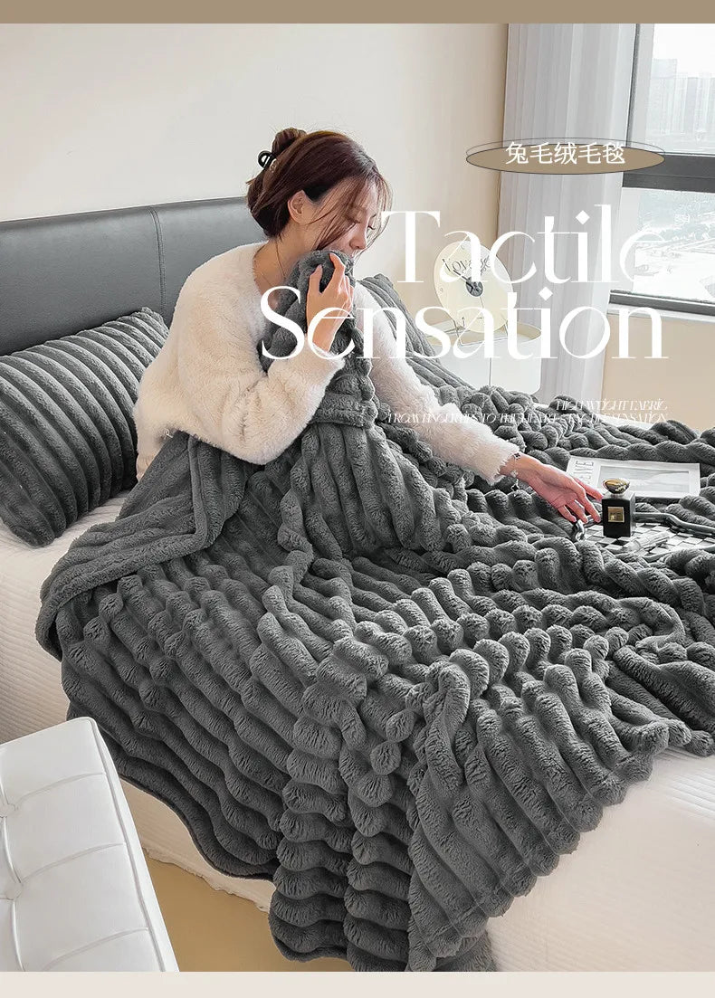 Cozy Ribbed Knit Throw Blanket