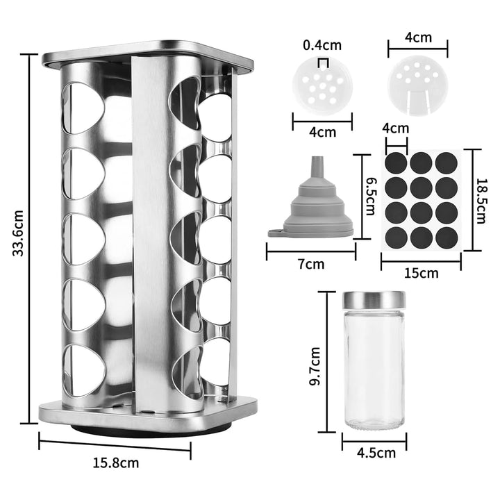 360° Rotating Spice Rack with 20 Glass Jars