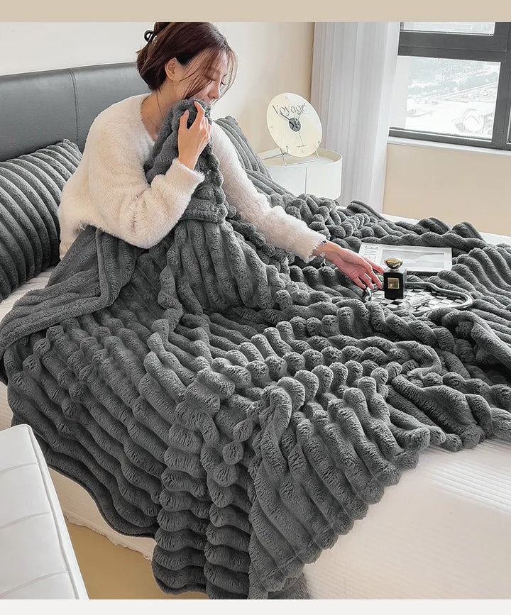 Cozy Ribbed Knit Throw Blanket