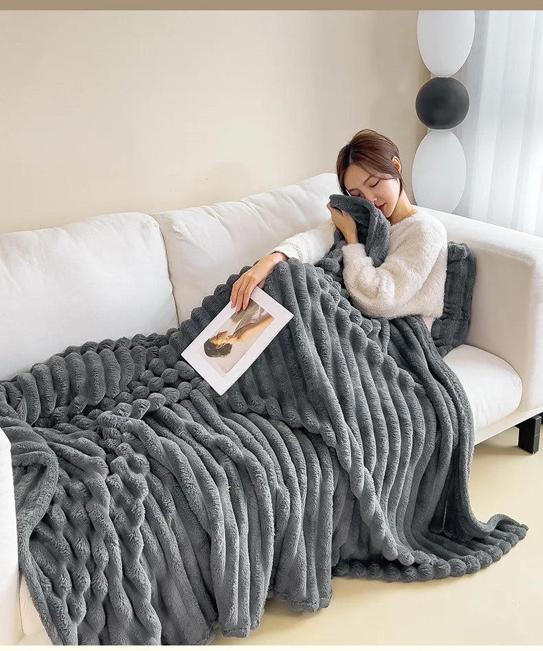 Cozy Ribbed Knit Throw Blanket
