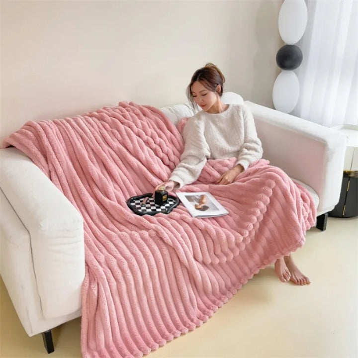 Cozy Ribbed Knit Throw Blanket
